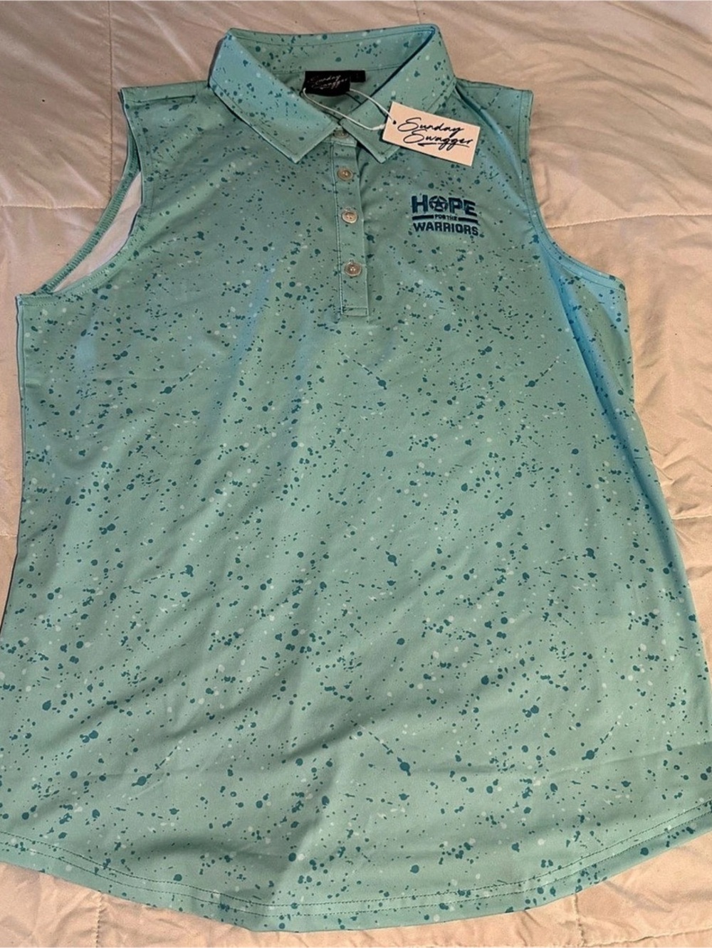 Sunday Swagger Hope For The Warriors Sleeveless Golf Polo Aqua S Large